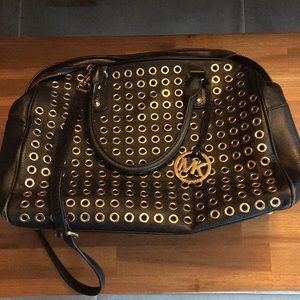 Michael Kors Black Leather gold grommet purse